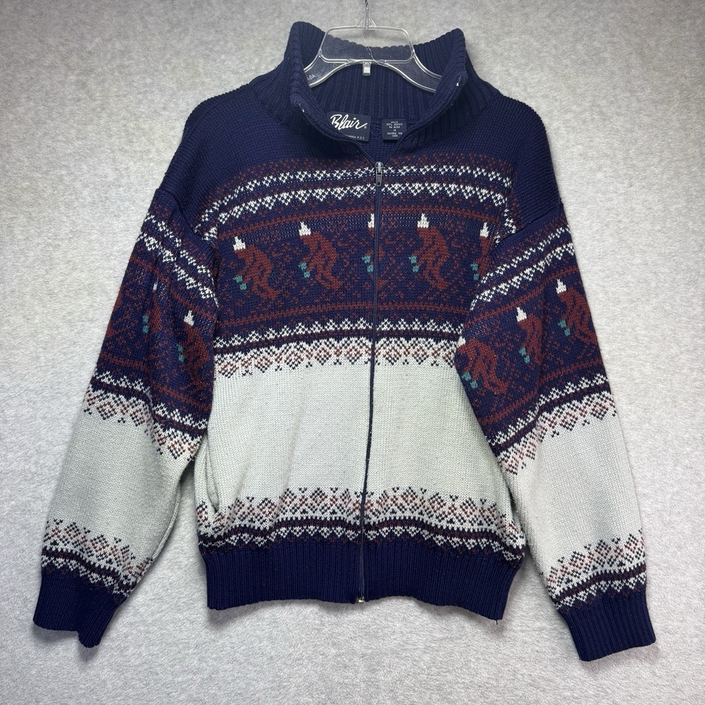 VTG 90s Blair Nordic Fair Isle Full Zip Cardigan Sweater Size Medium Ski Unisex